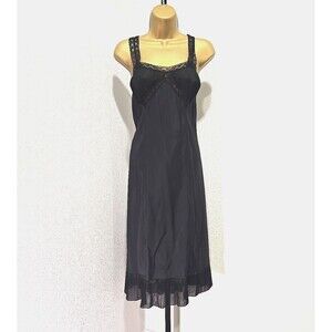 Vtg 50s Barbizon Black Pleated Crepe Chiffon Slip Dress 12 Parisian Fairy Goth